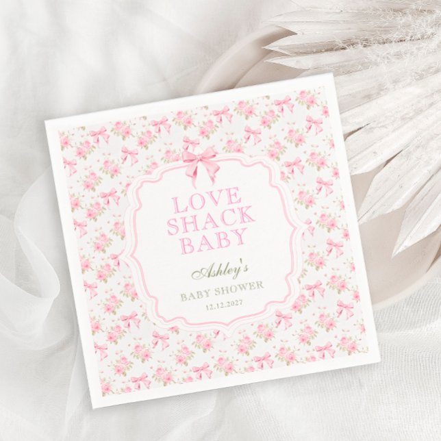 Love Shack Pink Bow Floral Baby Shower Napkins (Creator Uploaded)