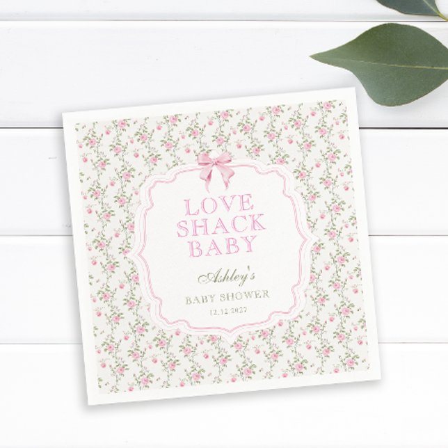 Love Shack Pink Bow Floral Baby Shower Napkins (Creator Uploaded)