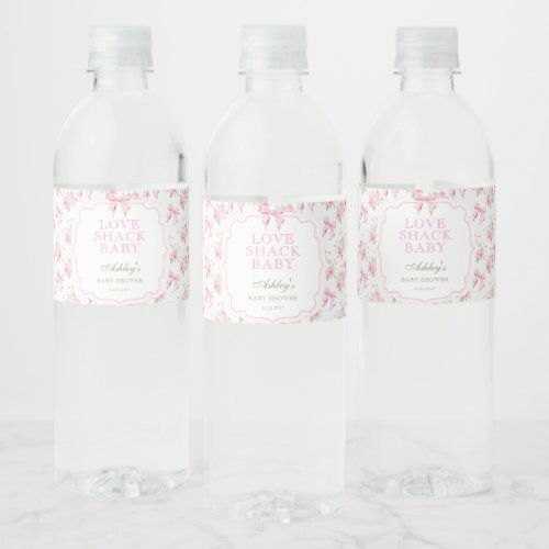 Love Shack Pink Bow Girl Baby Shower Water Bottle Label