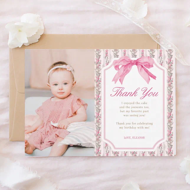 Love Shack Pink Fancy One Girl Birthday Thank You Card | Zazzle
