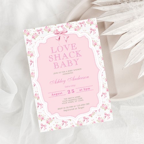 Love Shack Rose Floral Shabby Chic Baby Shower Invitation