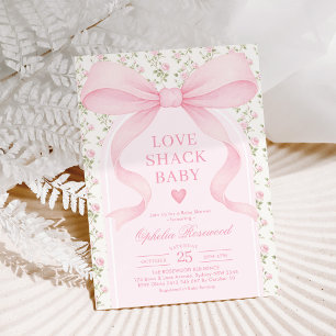 Love Shack Roses Pink Bow Girl Baby Shower Invitation