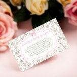 Love Shack Vintage Baby Shower Books For Baby Enclosure Card<br><div class="desc">Indulge in the sweet nostalgia of cherished moments with our captivating item, where vintage charm meets modern elegance to create an atmosphere of pure love and affection. This enchanting design captures the essence of timeless romance, with delicate motifs and soft hues evoking memories of days gone by. Each element is...</div>