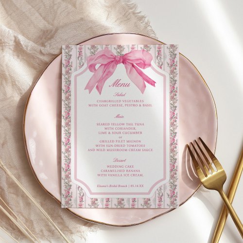 Love Shack Vintage Floral Pink Bow Party Menu