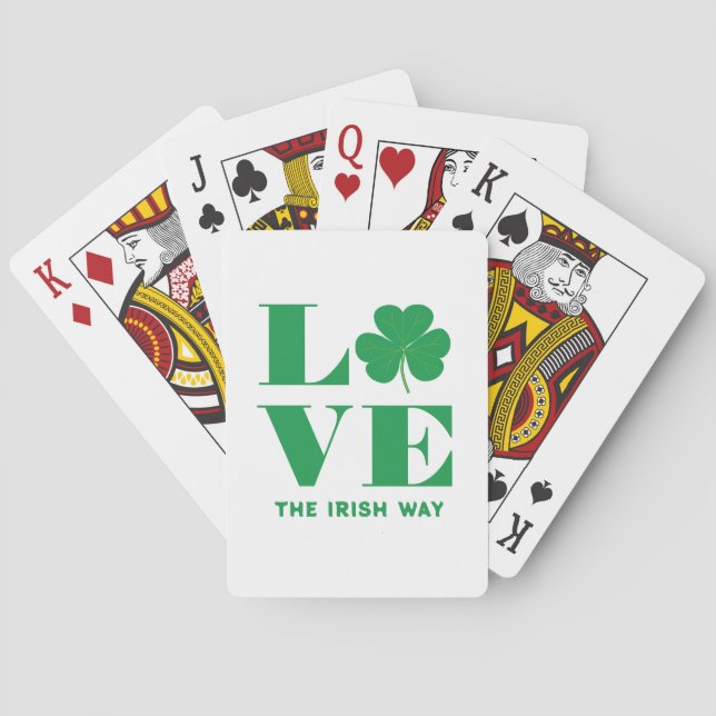 Love Shamrock Clover Irish Custom Text Green White Poker Cards (Back)