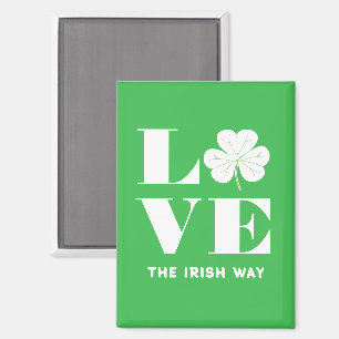 Love Shamrock Clover Irish Green White Custom Text Magnet