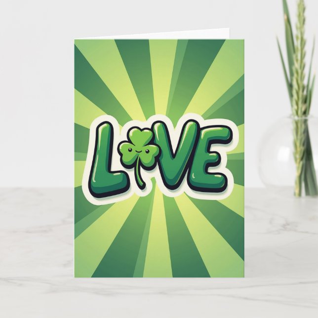 Love Shamrock Green Rays Card (Front)
