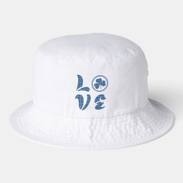 Love Shamrock Plaid Blue Black Classic Pattern Bucket Hat (Front)