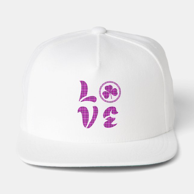 Love Shamrock Plaid Pink Black Classic Snap Back Hat (Front)