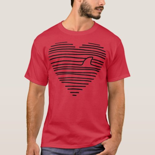 Love Shark Minimalist Line Drawing Shark Fin  T_Shirt