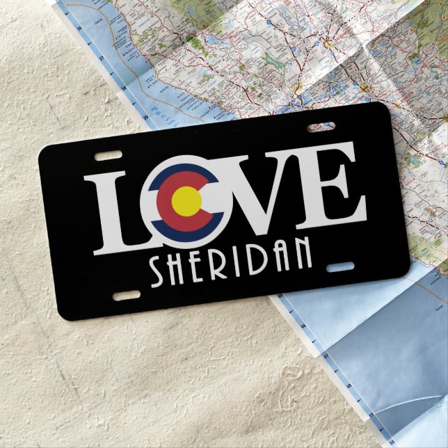LOVE Sheridan Colorado License Plate (In Situ)