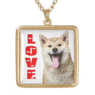 Love Shiba Inu Puppy Dog Mom Ladies Gift Gold Plated Necklace