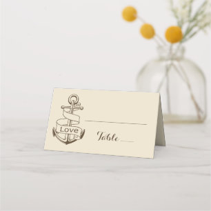 Love Ship Anchor Brown Tan Nautical Wedding Place Card