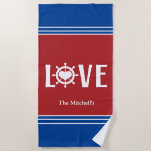 LOVE Ship Wheel Heart Beach Towel