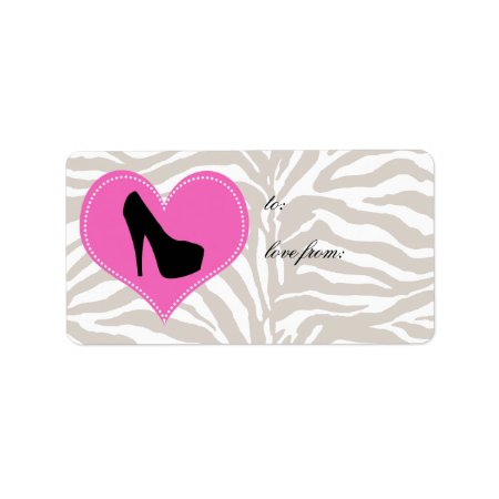 Love Shoes Label Sticker Zebra High Heel Shoe