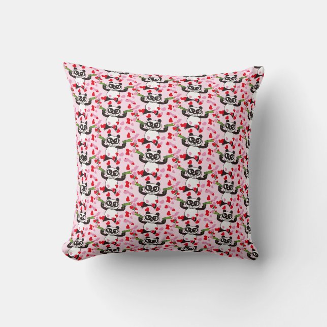 Love Shooter Panda Checker Pattern Throw Pillow (Front)