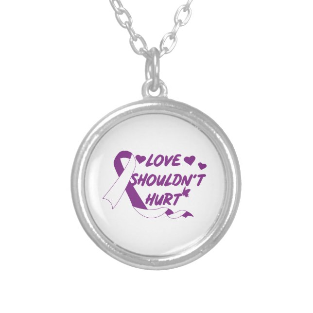 Love Shouldn't Hurt Domestic Violence Awareness Mo Silver Plated Necklace (Front)