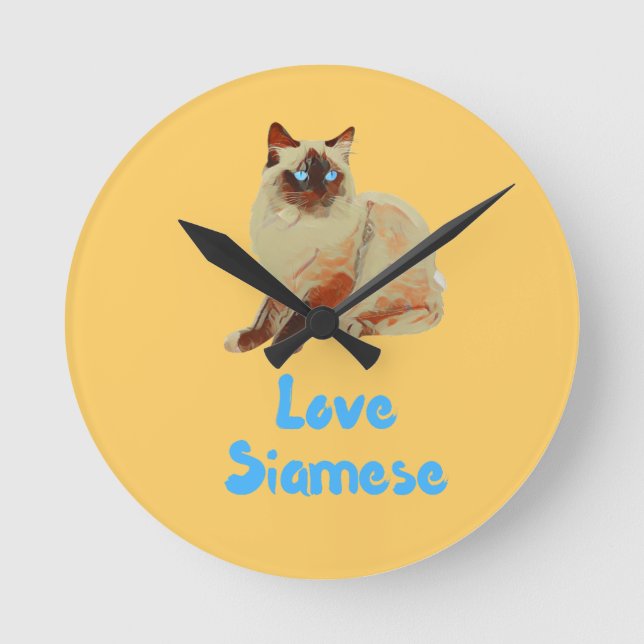 Love Siamese Cats Round Clock (Front)