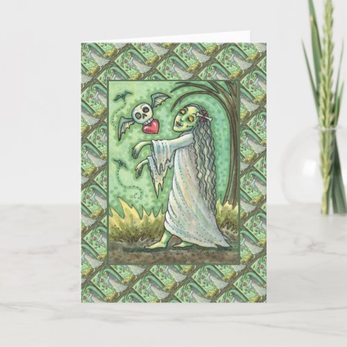 LOVE SICK GIRL ZOMBIE FOLLOWING HER HEART WHIMSY HOLIDAY CARD