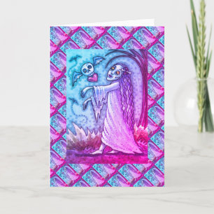 LOVE SICK GIRL ZOMBIE FOLLOWING HER HEART, WHIMSY HOLIDAY CARD
