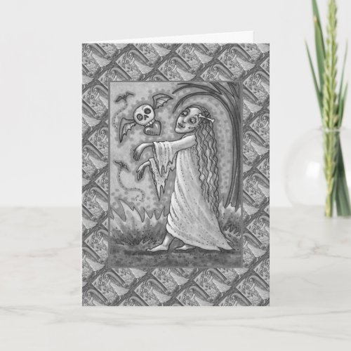 LOVE SICK GIRL ZOMBIE FOLLOWING HER HEART, WHIMSY HOLIDAY CARD