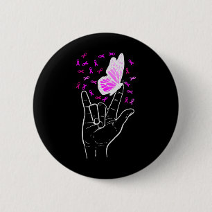 Love Sign Butterfly Breast Cancer Awareness Pink R Button