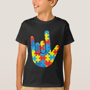 Love Sign Language Autism Gift Awareness Support 4 T-Shirt