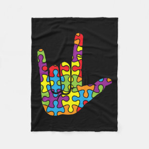 Love Sign Language - Autistic Puzzle Autism Awaren Fleece Blanket