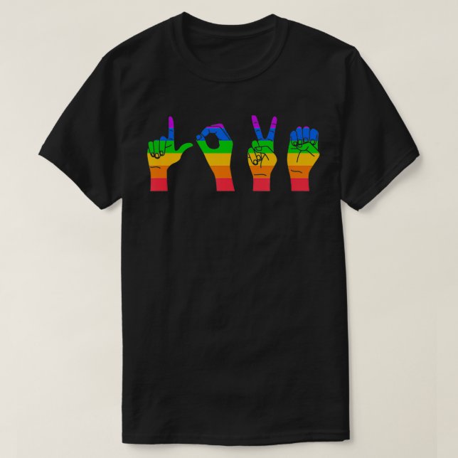 Love Sign Language Cute ASL LGBTQ Gay Pride Flag A T-Shirt (Design Front)