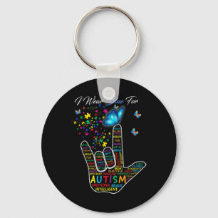 Love Sign Language Hand I Wear Blue For Autism Awa Keychain
