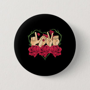 Love Sign Language Rose Heart ASL Awareness Deaf P Button