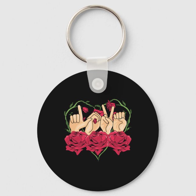 Love Sign Language Rose Heart ASL Awareness Deaf P Keychain (Front)