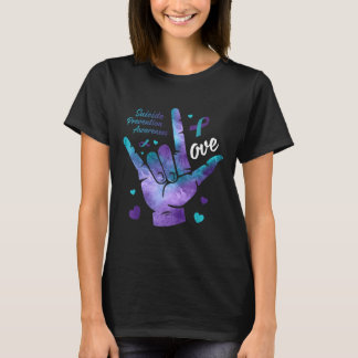 Love Sign Teal & Purple Ribbon Suicide Prevent T-Shirt