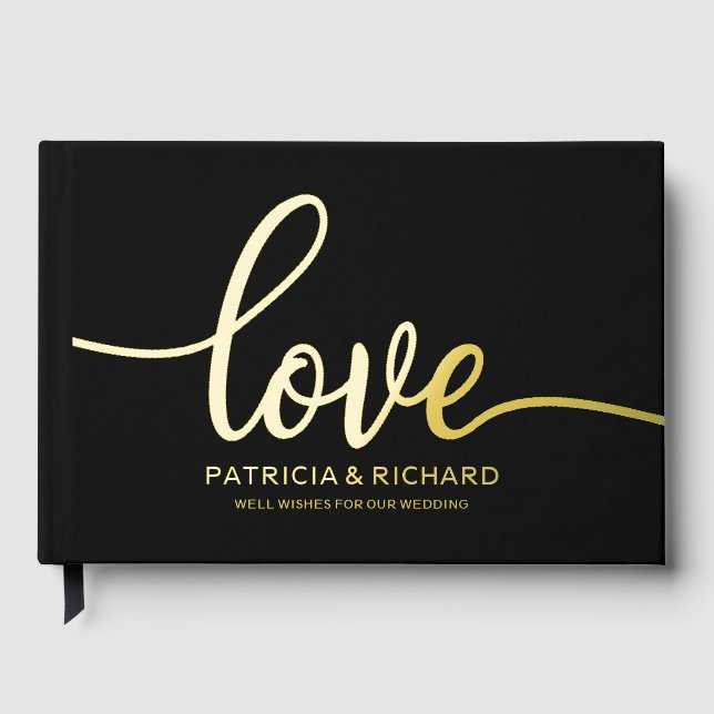 Love Simple Chic Calligraphy Wedding Foil Guest Book (Front)
