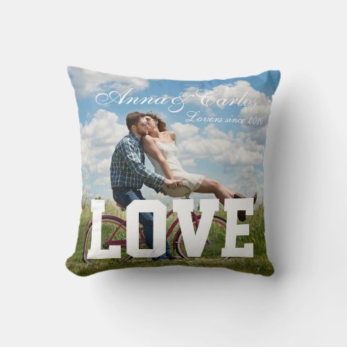 Love Simple Couple Photo Add Name Text and Message Throw Pillow