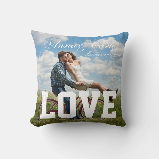 Love Simple Couple Photo Add Name Text and Message Throw Pillow (Front)