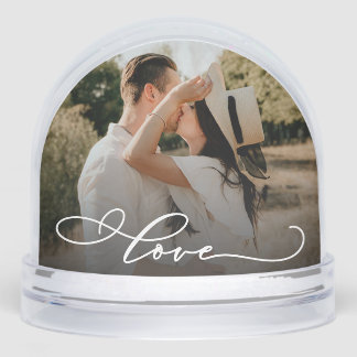 Love Simple Modern Script 2 Photo Snow Globe