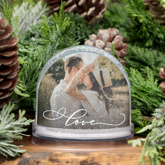 Love Simple Modern Script 2 Photo Snow Globe