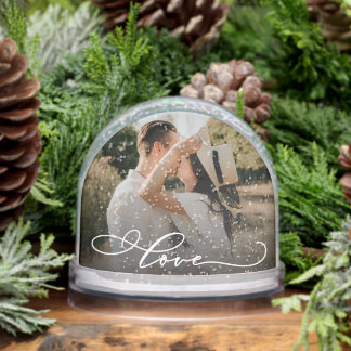Love Simple Modern Script 2 Photo Snow Globes