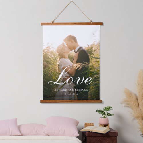 Love Simple Newlywed Photo Elegant Wedding Hanging Tapestry