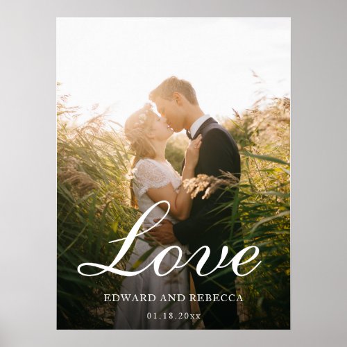 Love Simple Newlywed Photo Elegant Wedding Poster