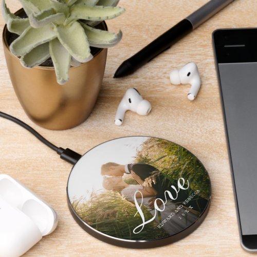 Love Simple Photo Newlywed Elegant Wireless Charger