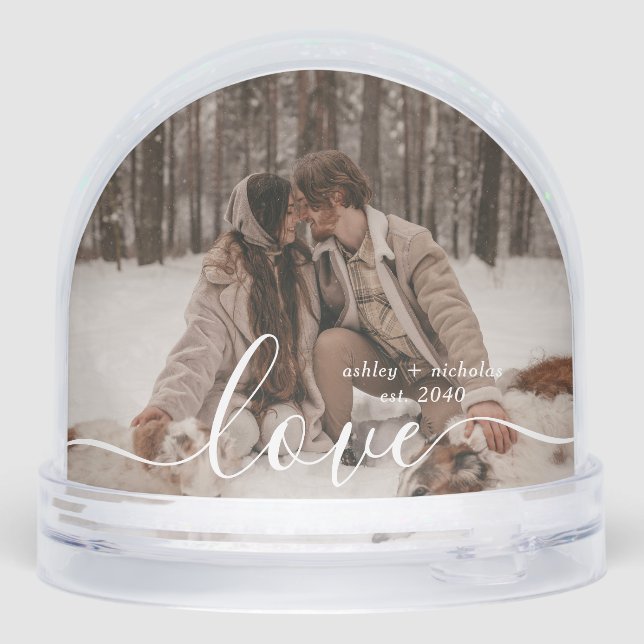 Love Simple Script Modern 2 Photo Snow Globe (Back)