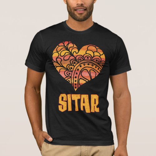 Love Sitar Orange Mandala Heart Indian String Instrument T-Shirt