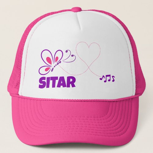 Love Sitar Pink Purple Butterfly Heart Music Notes Trucker Hat