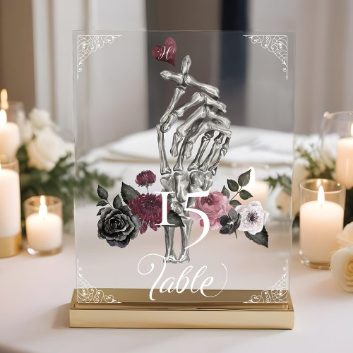 Love Skeleton Hand Gesture Halloween Black Wedding Acrylic Sign