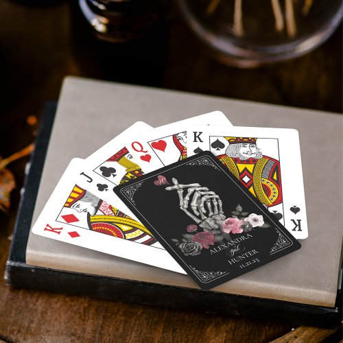 Love Skeleton Hand Gesture Halloween Black Wedding Poker Cards