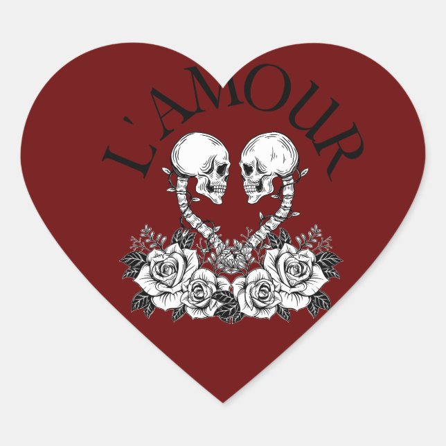 Love Skeleton Rose Heart Sticker (Front)