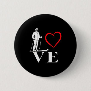 Love skiing winter sports heart downhill skier button