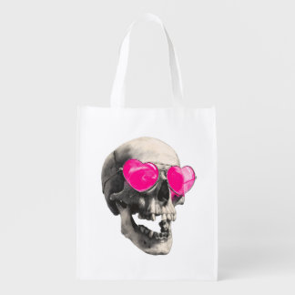 💗 Love Skull – Pink Heart Sunglasses Grocery Bag